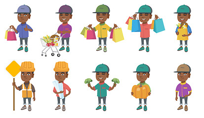 Image showing Little african boy vector illustrations set.