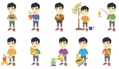 Image showing Little asian boy vector illustrations set.