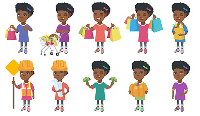 Image showing Little african girl vector illustrations set.