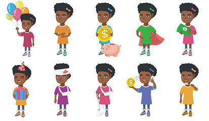 Image showing Little african girl vector illustrations set.