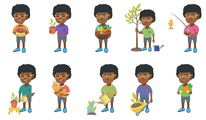 Image showing Little african boy vector illustrations set.