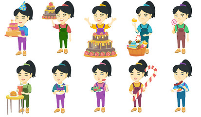 Image showing Little asian girl vector illustrations set.