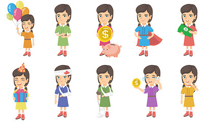 Image showing Little caucasian girl vector illustrations set.