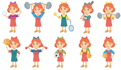 Image showing Little caucasian girl vector illustrations set.