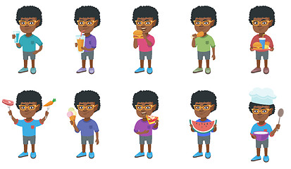 Image showing Little african boy vector illustrations set.