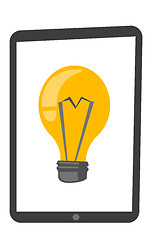 Image showing Tablet computer with lightbulb vector cartoon.