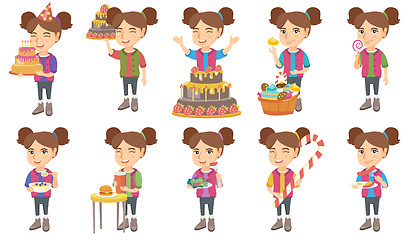 Image showing Little caucasian girl vector illustrations set.