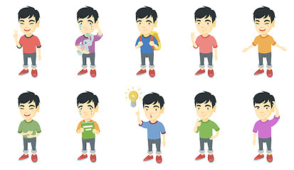 Image showing Little asian boy vector illustrations set.