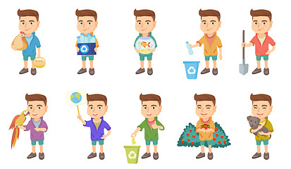 Image showing Little caucasian boy vector illustrations set.