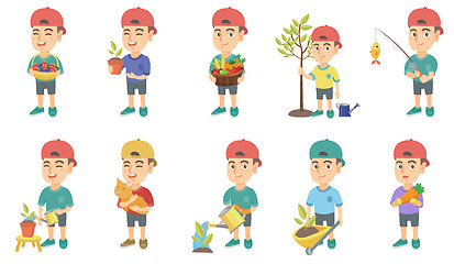 Image showing Little caucasian boy vector illustrations set.