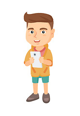 Image showing Caucasian boy using a smartphone.