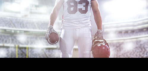 Image showing closeup American Football Player isolated on big modern stadium