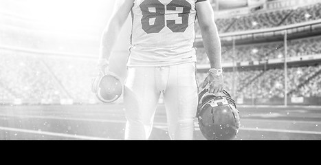 Image showing closeup American Football Player isolated on big modern stadium