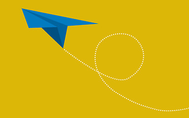 Image showing Blue paper plane on yellow background