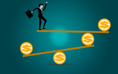 Image showing Businessman balancing in financial dollar concept