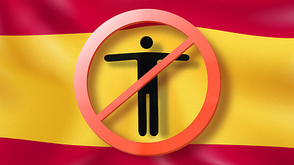 Image showing Forbbiden sign with crossed out man on a background Spanish flag.