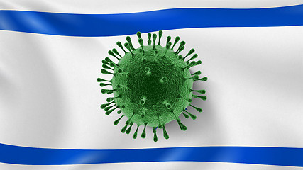 Image showing Coronavirus Model on the background of Israeli flag.