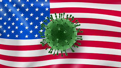 Image showing Molecule of Coronavirus on the background of American flag.