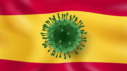 Image showing Bacteria of Coronavirus on the background of Spanish flag.