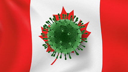 Image showing Model of Coronavirus on the background of Canadian flag.