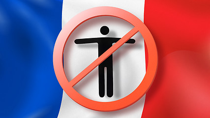 Image showing Warning sign with crossed out man on a background French flag.