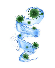 Image showing Water splash with Corona virus bacteria.