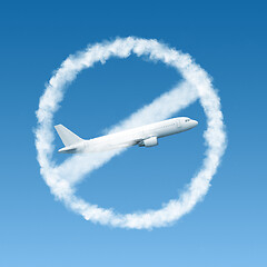 Image showing Warning sign from clouds with crossed out plane.