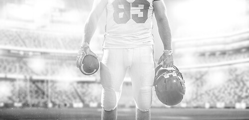 Image showing closeup American Football Player isolated on big modern stadium