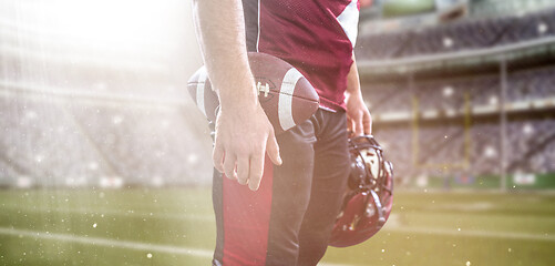 Image showing closeup American Football Player isolated on big modern stadium