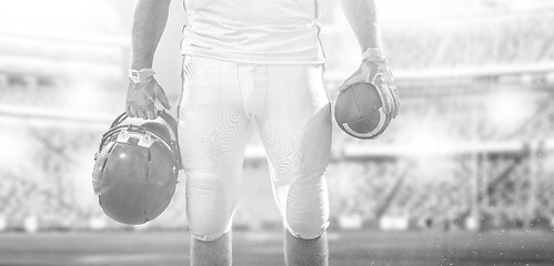 Image showing closeup American Football Player isolated on big modern stadium