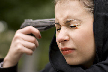 Image showing suicide woman in black