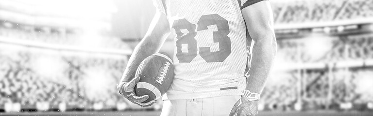 Image showing closeup American Football Player isolated on big modern stadium