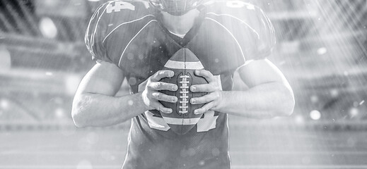 Image showing closeup American Football Player isolated on big modern stadium