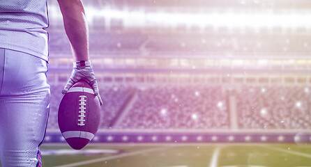 Image showing closeup American Football Player isolated on big modern stadium