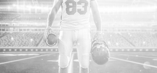 Image showing closeup American Football Player isolated on big modern stadium