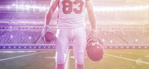 Image showing closeup American Football Player isolated on big modern stadium