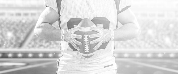 Image showing closeup American Football Player isolated on big modern stadium