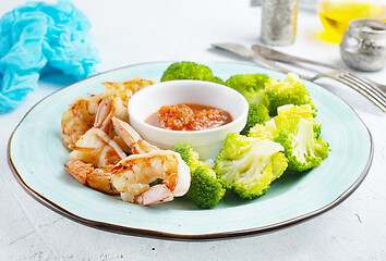 Image showing fried shrimps with broccoli