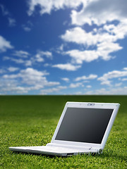 Image showing white laptop in nature