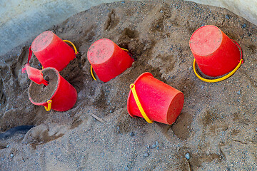 Image showing Red Buckets Sand Pit