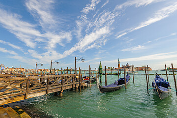 Image showing Venice, Italy, Gondolas parked in Grand Canal