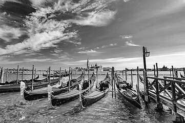 Image showing Venice, Italy, Gondolas parked in Grand Canal