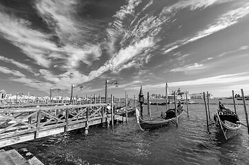 Image showing Venice, Italy, Gondolas parked in Grand Canal