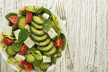 Image showing Green salad avocado feta