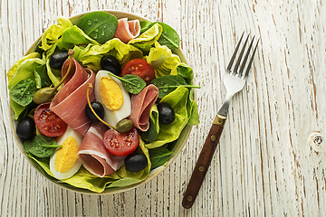 Image showing Salad prosciutto egg