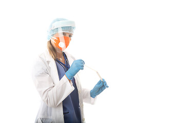 Image showing Healthcare worker holding a nose and throat swab