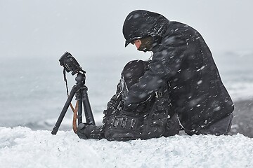 Image showing Photo equipment in snow blizzard