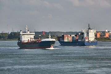 Image showing Industrial ship leaving Rotterdam