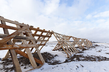 Image showing Wooden fences in the field