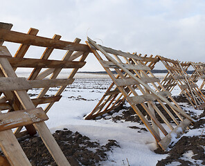 Image showing Wooden fences in the field